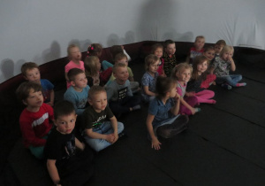dzieci z grupy II w kinie sferycznym w klasie oglądają bajkę