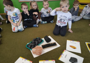 Dzieci oglądają węgiel oraz sól kamienną