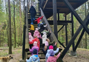Dzieci wchodzą na wieżę widokową