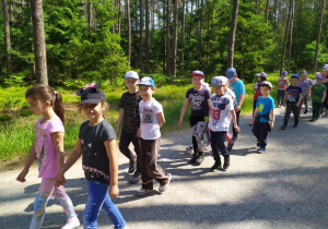 Dzieci z grupy IV spacerują w parach po lesie