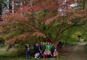 Przedszkolaki z grupy V stoją pod kolorowym drzewem