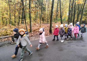 Przedszkolaki maszerują po parku